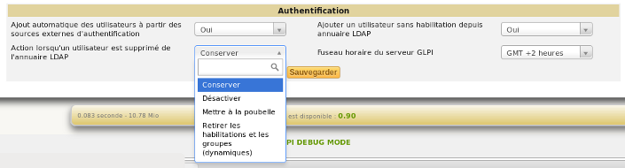 Authentication configuration menu