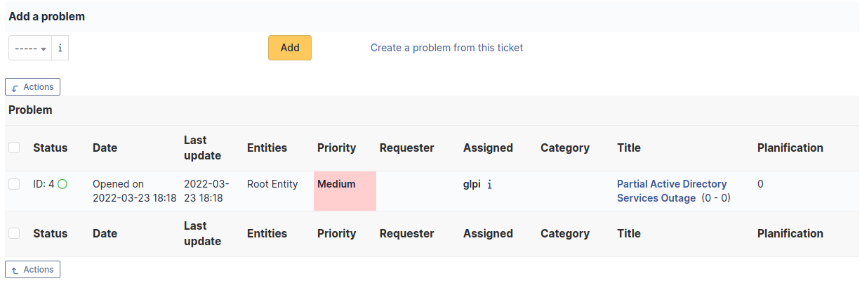 Creating a problem from a ticket